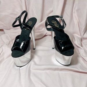 NWT Pleaser chrome and black heels